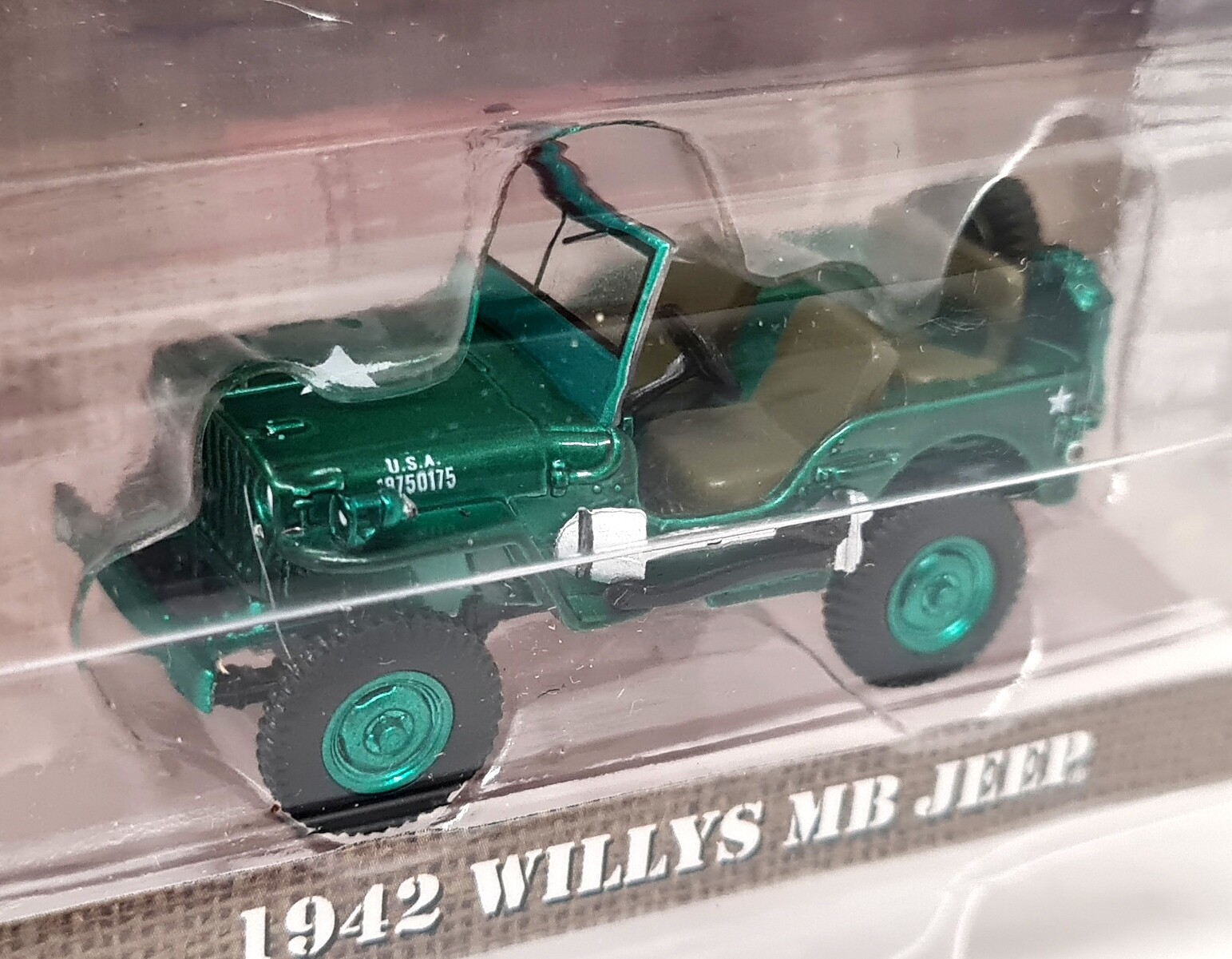 Greenlight 1/64 Willys MB Jeep 1942 MASH Green Wheel CHASE Model Car