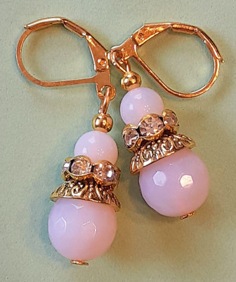 double PINK OPALITE & AB Rhinestone roundel GP LEVER BACK handcrafted OPL