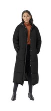 Ellos Women's Coat Plus Size 18 Black Puffer Jacket Hood Maxi Length Zip & Snaps