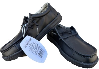 Hey Dude WALLY YOUTH MONO LEATHER Slip-On Shoes Color Black Size YT4