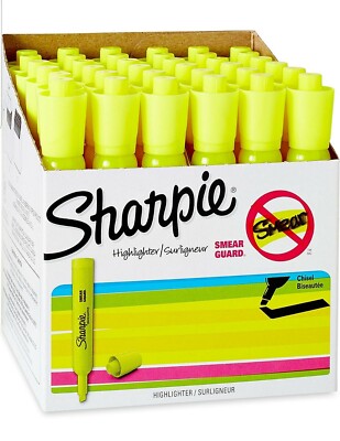 Sharpie Accent Tank Style Highlighter, Chisel Tip, Yellow, Pack of 36