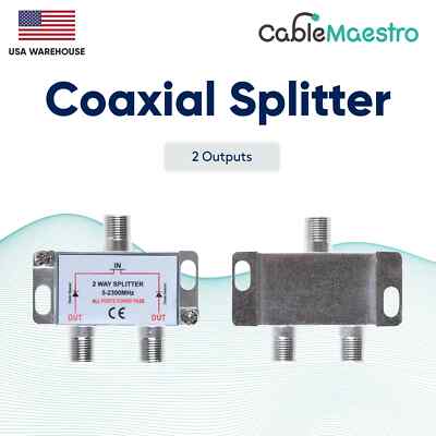 2 Way  Power Pass Coaxial Splitter TV 5-2300MHz Satellite RG6 RG59 Cable