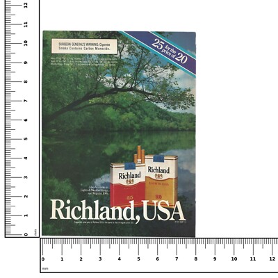 Richland Cigarettes Print Ad 1987 Tobacco Vintage 80s Retro River Nature