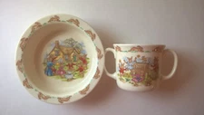Royal Doulton Bunnykins Baby Toddler Porcelain Bowl + 2 Handle Cup Feeding Set