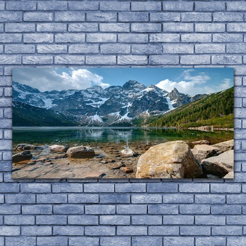 Tableau Sur Verre Déco Murale 120x80 Cm - Impression Volcan Lac Moderne - Verre 4 Mm, Bords Trapézoïdaux, Accrochage Inclus - Pour Salon, Chambre, Bureau