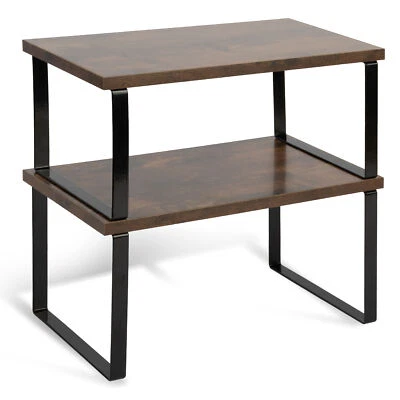 HEFTMAN Kitchen Cupboard Shelf Organiser Stackable Rustick Brown Black Set of 2