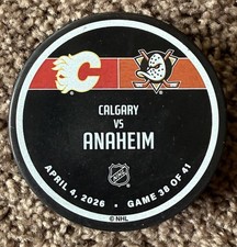 Anaheim Ducks USED Warm-Up Puck 4/4/2026 Vs Calgary Flames (with program)