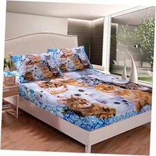 Kids Cute Cat Bedding Set Cartoon Pet Cats Bed Sheets for Children Full Multi 1