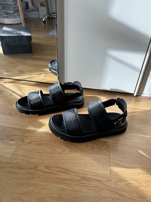 Karl Lagerfeld Herren Sandalen Leder Schwarz Gr.44 Logo Strap Riemen Sommerschuh