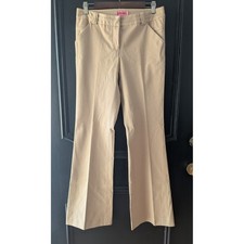Trousers Tan Polka Dot Trim Flare Leg Dress Pants Sz 6 Office Neutral Preppy