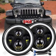 Newest Pair 7 Round Led Headlights Hilo Beam H4 For Jeep Wrangler Jk Tj Cj Lj