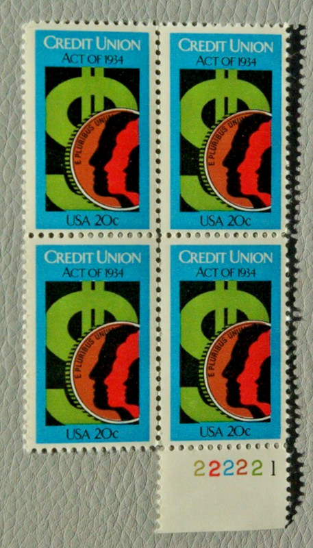USPS Stamps .. 20c Credit Union ( 50th Anniv. FDC ) .. MNH .. Block .. 1984