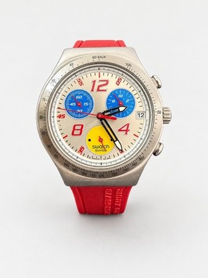 Vintage Swatch Irony Chrono FIVB Red Strap Swiss Quartz Watch 2000s