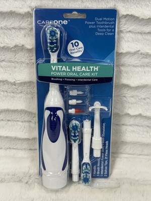 CAREONE DUAL-MOTION BATTERY POWERED TOOTHBRUSH W/ACCESSORIES NEW