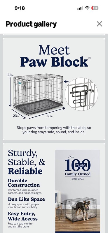 MidWest Homes for Pets iCrate 36in Steel Folding Double Door Dog Crate Paw Block