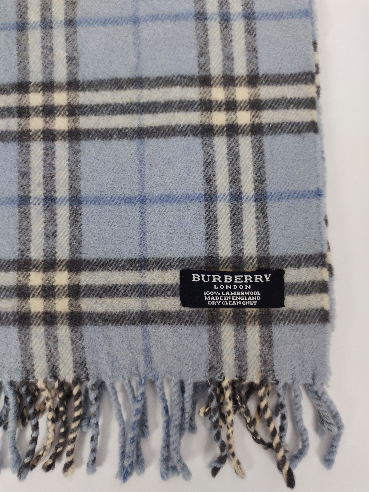 Burberry genuine vintage nova check Sky Blue 100% Lambswool winter Scarf Scarves thumbnail 5