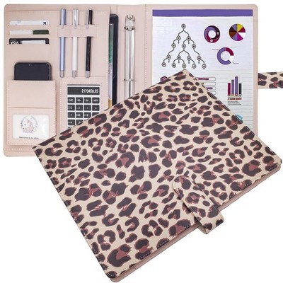 LOSOPHY Leather Padfolio - 10''x13'' Leopard Print, 1 Inch Three Ring Binder Or...