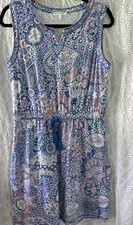T by Talbots Womens M T-Shirt Dress Blue Pink Paisley Sleeveless Round Neck