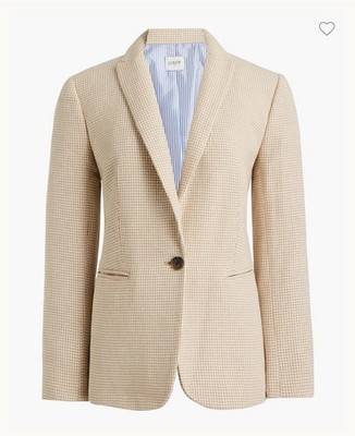 J CREW Factory Houndstooth British Khaki Linen Blend 1 Button Blazer sz.0 BW285