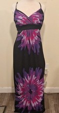 Deliriousal Women’s S Black/Purple/Pink/White Floral V-Neck Maxi Dress Long