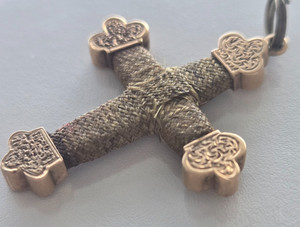 Victorian Mourning Hairwork Cross Pendant 10K Gold Antique Memorial