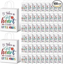100 Pcs Teacher Appreciation Gift Paper Bag Bulk Teacher Gift Bag with Handle