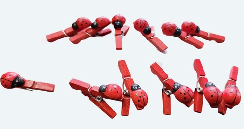 12 Ladybug-Themed Mini Wooden Clothespins Decorative Clips Crafts Or Party Decor