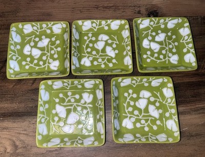 5 CRATE & BARREL Gino Green SMALL SAUCE PLATE DIPPING BOWL TRINKET RING DISH Lot