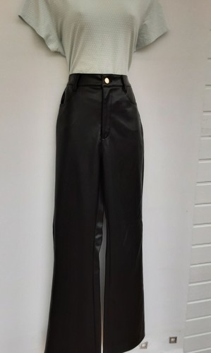 BOOT CUT BLACK PLEATHER TROUSERS,60S,70S VINTAGE LOOK,RIVER ISLAND,SIZE 10,NWTS - Picture 7 of 11