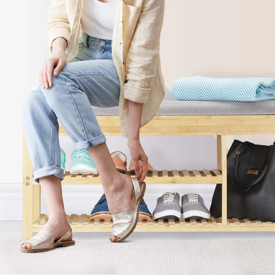 Schuhbank Flursitzbank Garderobenbank grau Schuhbank mit Stauraum leicht - Bild 3 von 4