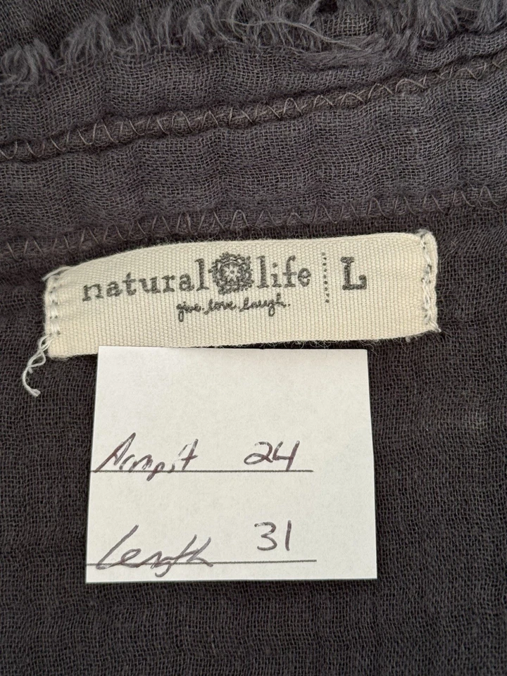 Natural Life Gray Long Sleeve Asymmetrical Hem Tunic Top Sz L Pockets Grunge - Image 2 of 4