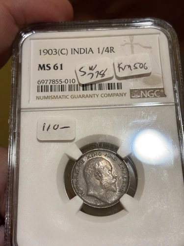 British India, 1903 C Edward VII 1/4 Rupee NGC MS 61 Km 506 SW 778