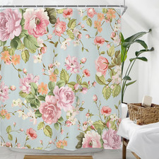Pink Floral Fabric Shower Curtain 72x72 Inch Waterproof with 12 Hooks