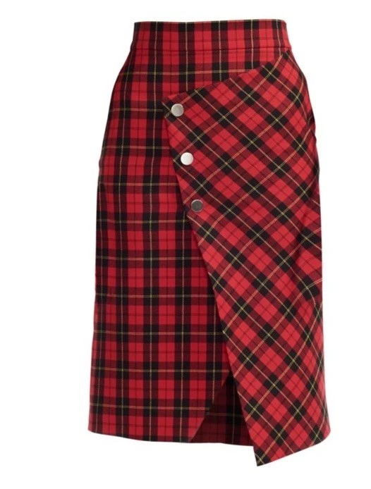 Новый без ценников MAJE Janty клетку надежном ассиметричный карандаш юбка в красный $295 талии 28» S - Изображение 3 из 4