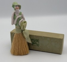 Antique 1920s Art Deco Flapper Porcelain Lady Vanity Brush w/ Original Box