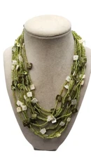 Green Beaded Multi Strand Adjustable Necklace - Different Shapes