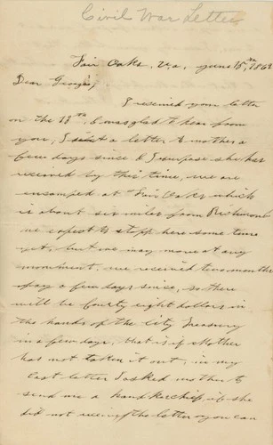 William F. Houston – Civil War Soldier Letter – Fair Oaks VA 1862