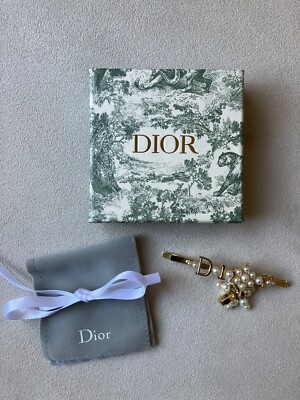 New Authentic Christian Dior Logo Gold Pearl Bobby Pin Barrette