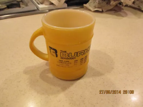 Fire-King Yellow Ridged Advertising Coffee Mug 
