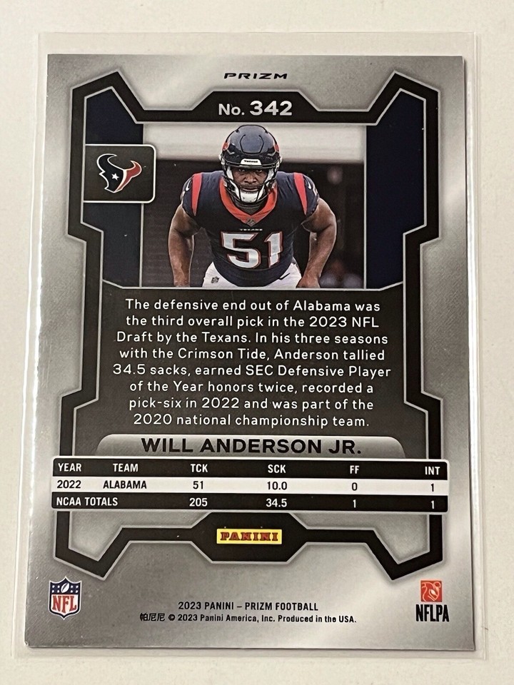 2023🔥 Panini Prizm 342 Will Anderson Jr. Red White and Blue Prizm RC