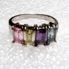 VINTAGE STERLING SILVER MULTICOLOR CZ FANCY RING ~ SIZE  5.75