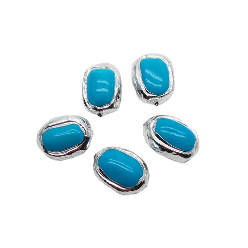 10 Pcs Blue Turquoise White Gold Plated Egg Beads For Bracelet Jewelry