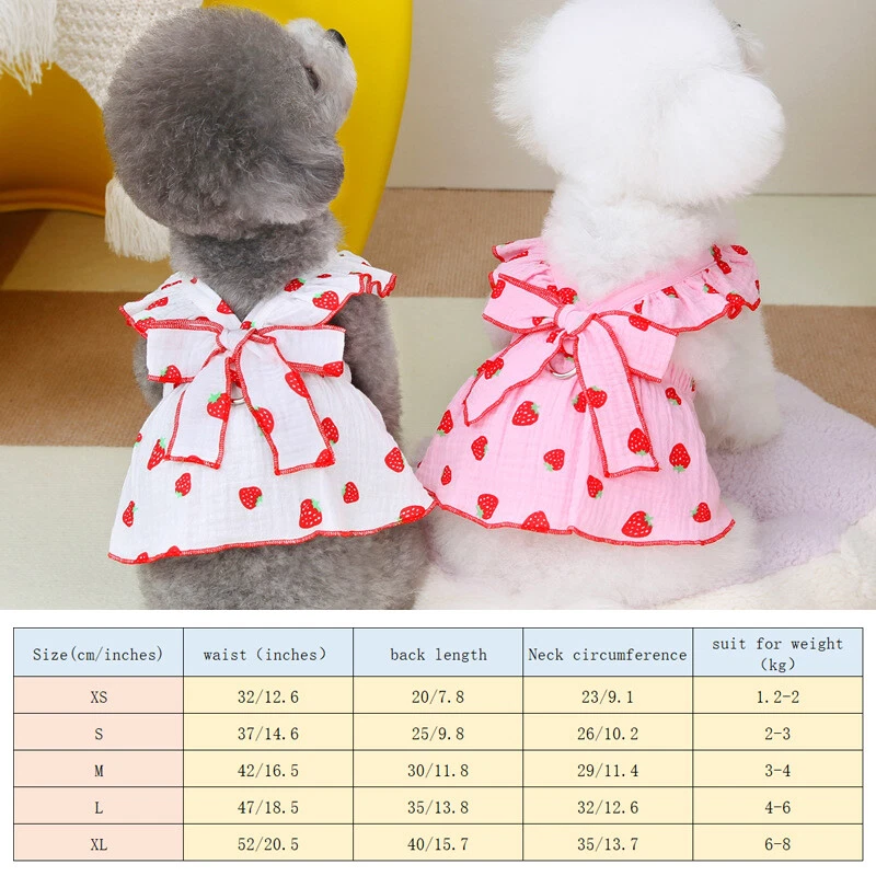 Linda falda para perro pequeño floral princesa lazo delgado estampado de corazón perro suministros para mascotas Foto 3 de 4