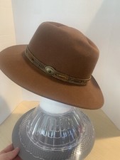 Vtg Dorfman Pacific Stockton California Brown Wool Fedora Hat Beaded Band Large