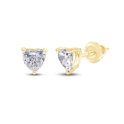 1 Ct Heart Cut Diamond Solitaire Stud Earrings 14K Yellow Gold Lab Grown