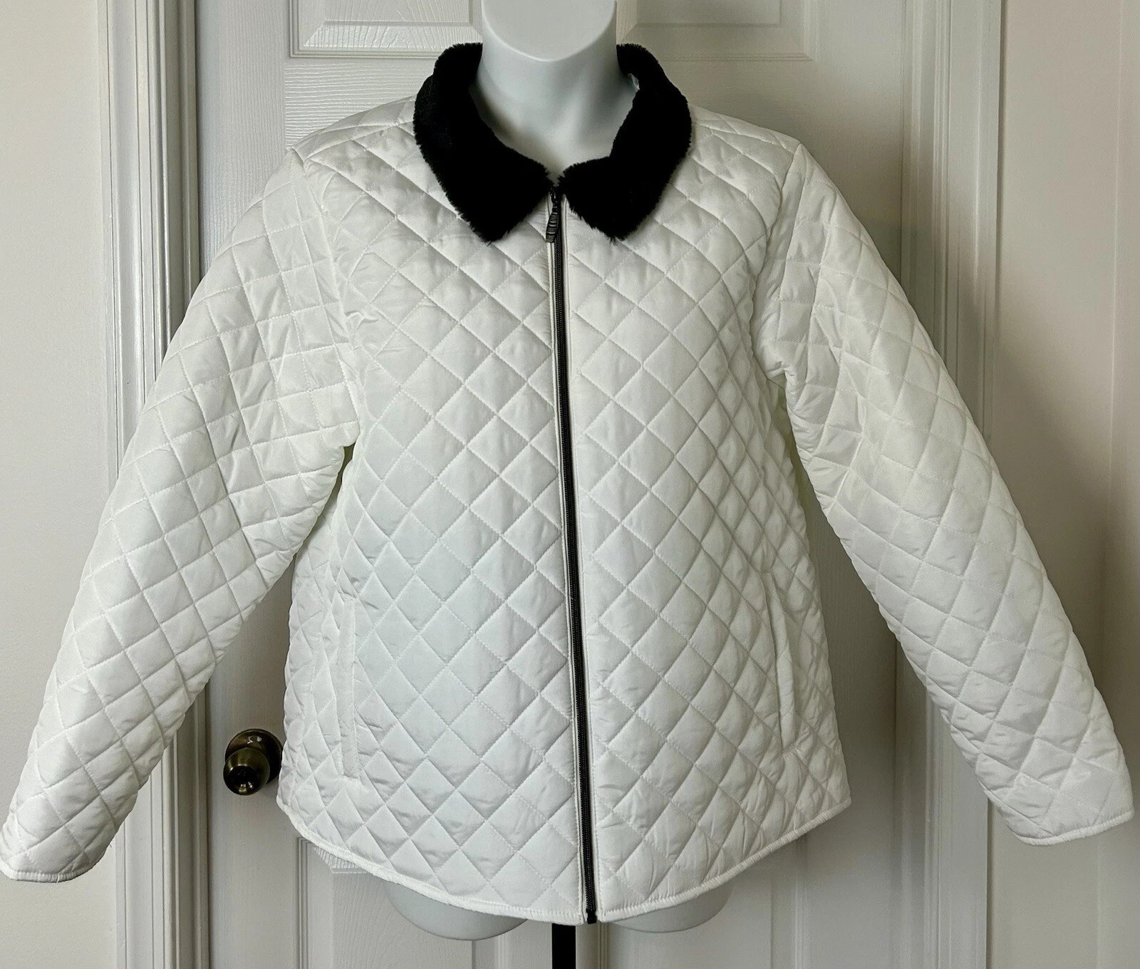 OFF WHITE Giacca trapuntata Kim Rogers collo pelliccia sintetica donna XL bianco sporco full zip davanti