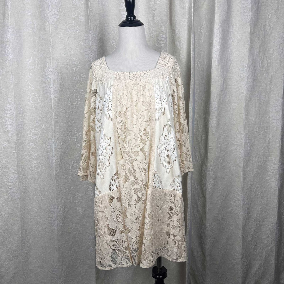 Anthropologie Champagne & Strawberry ivory lace A-line mini dress bell  sleeve S | eBay