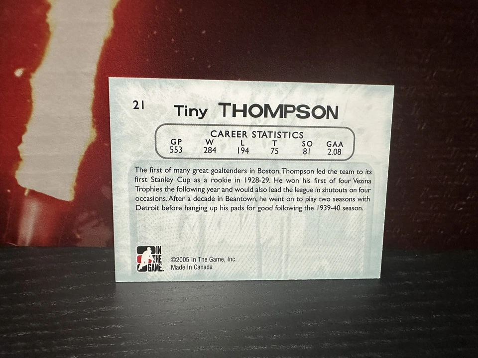2005-06 In the Game Between the Pipes TINY THOMPSON #21 Boston Bruins - Image 2 of 2