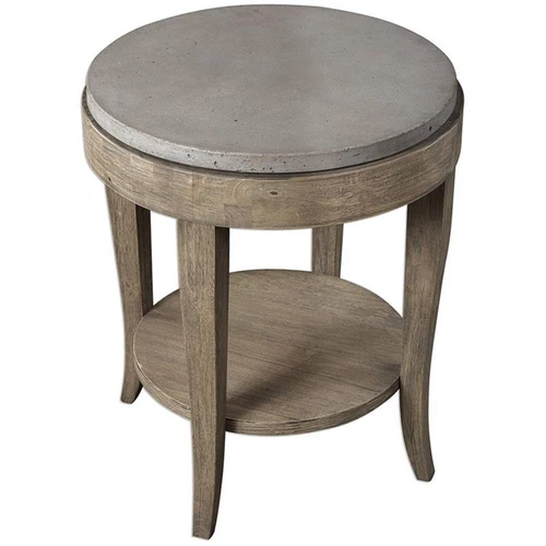 Uttermost Deka Round Contemporary Wood and Concrete Accent Table in Brown - Picture 3 of 7