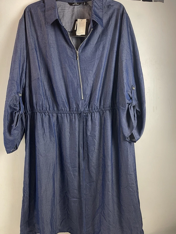 Vestido Mlle Gabrielle Chambray Mujer Talla Grande 3X Azul Mangas con Pestaña Enrollable Foto 3 de 4